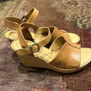 Born Tan Leather Wedge Sandals